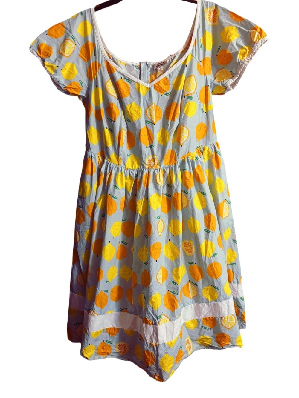 Unique Vintage Citrus Print Blue 1970’s Style Sundress.
